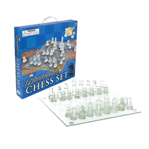 Zummy 14" Glass Chess Set elegant clear and frosted pieces