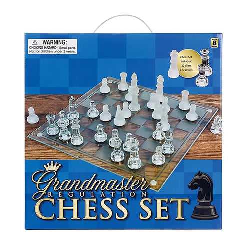 Zummy 14" Glass Chess Set elegant clear and frosted pieces